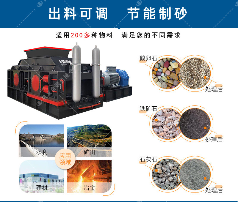 全自動液壓對輥制砂機(jī)-全液壓輥式制砂機(jī)價格-自動補(bǔ)壓-一次調(diào)節(jié)終身使用